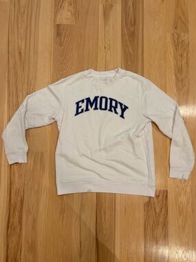 Emory White Crewneck Sweatshirt with Navy Emory